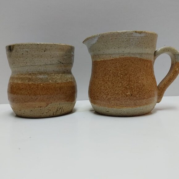 Vintage Studio Pottery Stoneware Jug and Cup Rustic Textured Earthy c1980-90s - Picture 1 of 8